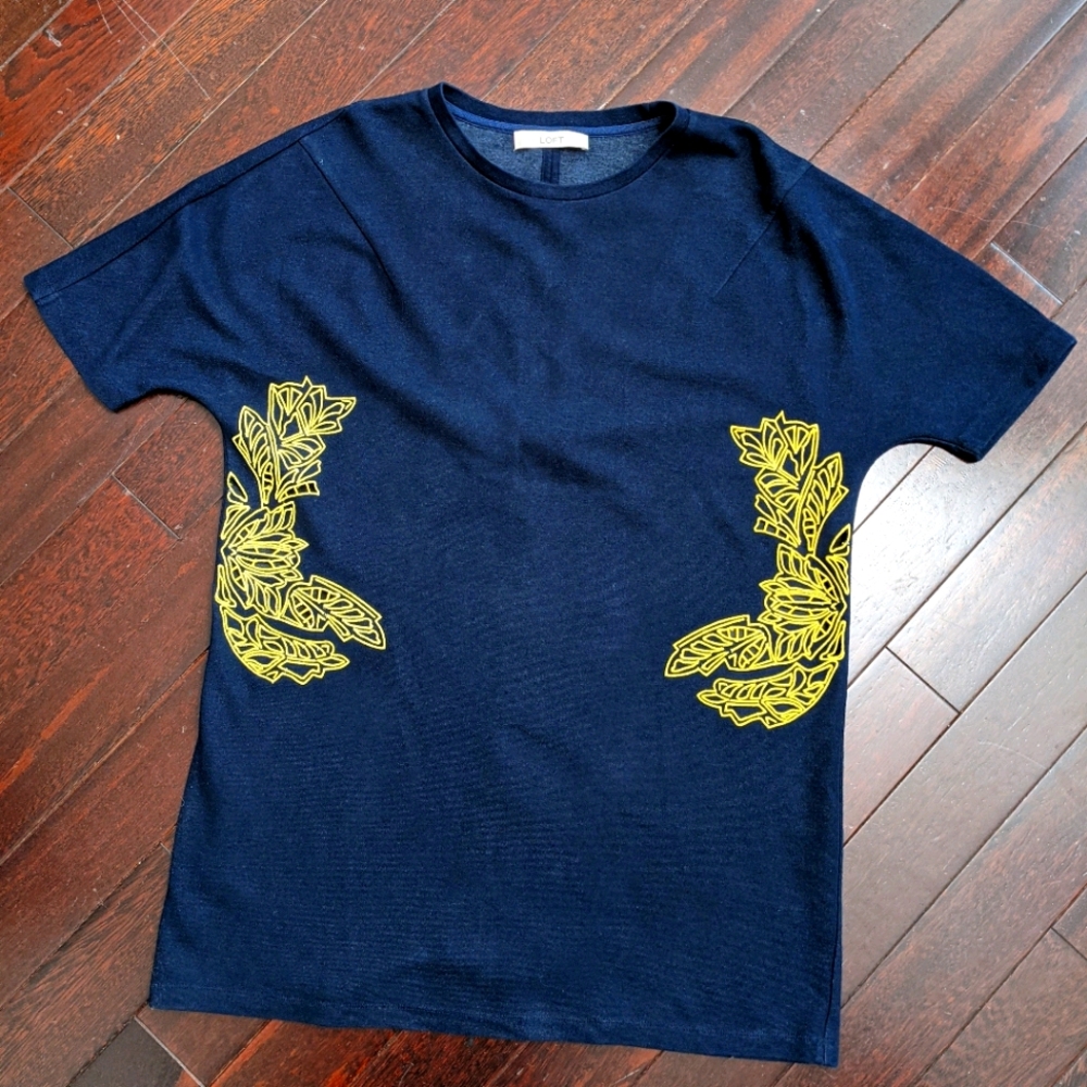 Indigo Raglan w/ Yellow Embroidery Knit Dress